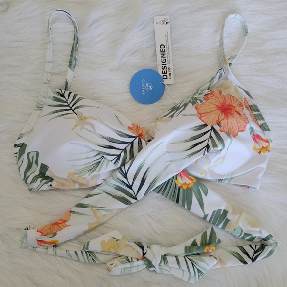 Cupshe Other - Cupshe Tropical Floral Wrap Around Bikini Top S NWT White Orange Aloe